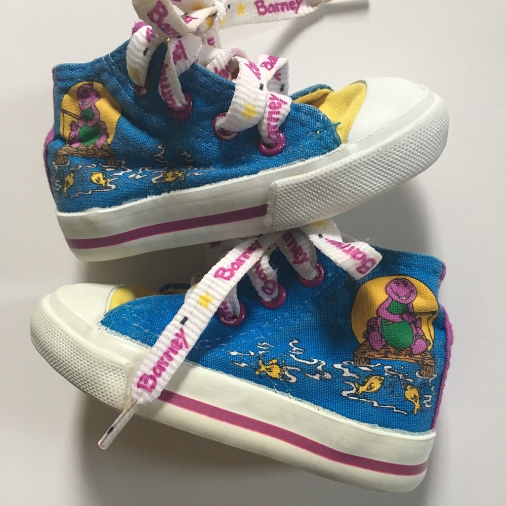 Vintage Barney Sneakers; Rare Size 4 Baby/Toddler Barney & Friends Lace-Up Shoes